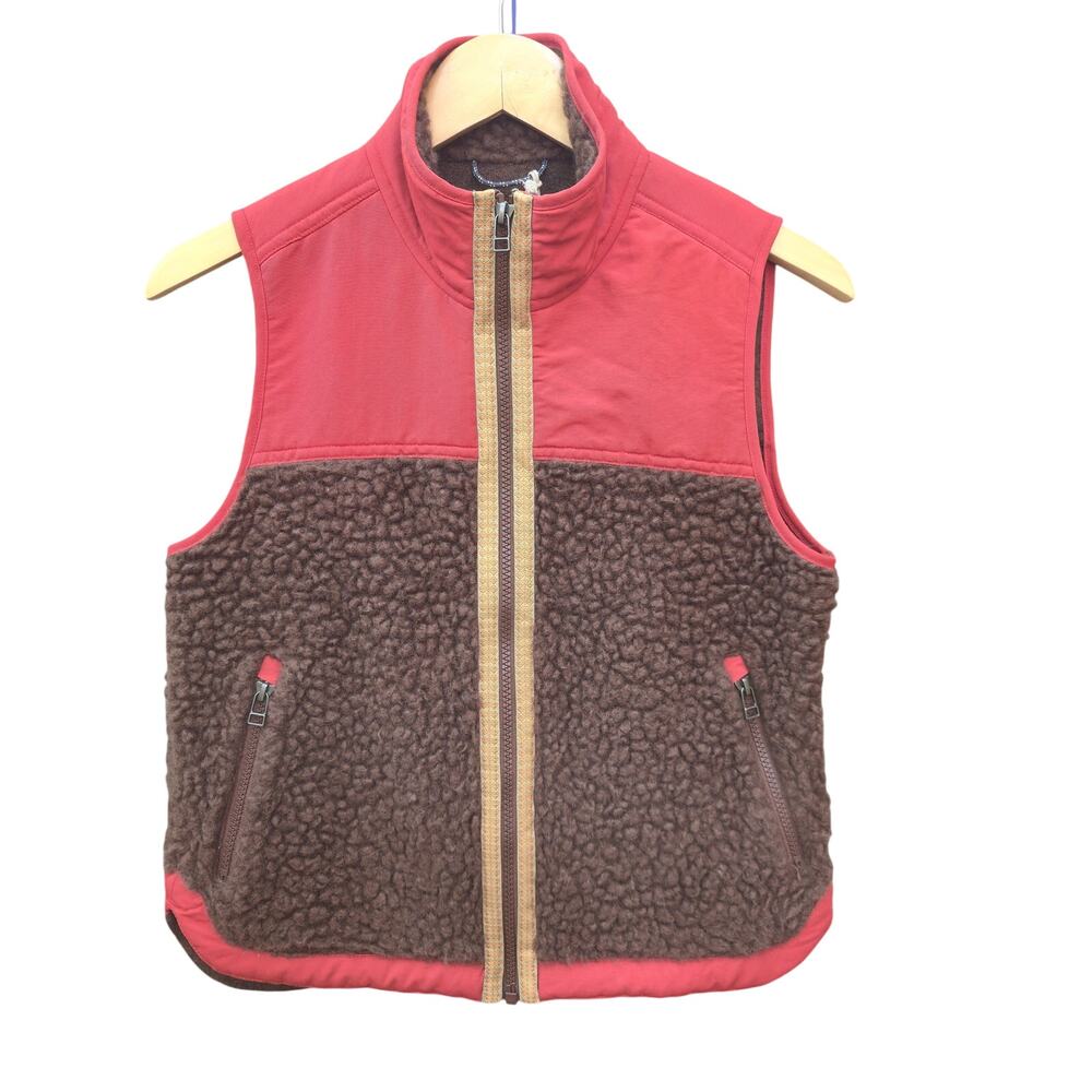 Toad&Co Women's S Sespe Sherpa Full-Zip Vest Red Brown Colorblock Size S
